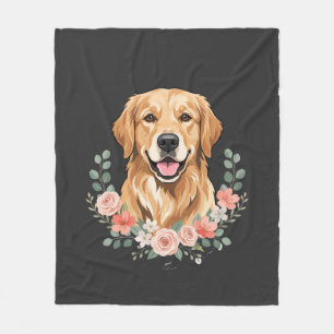 Couverture Polaire Portrait de chien Retriever doré floral sublimatio