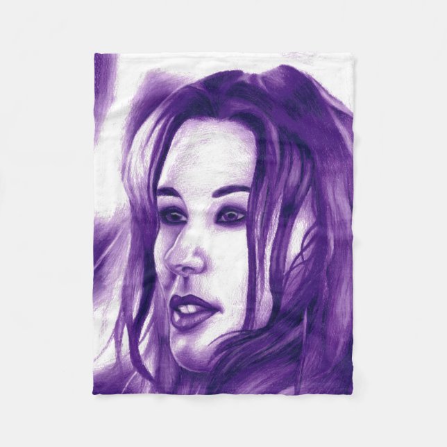Couverture Polaire Portrait de femme violette Original Art (Devant)