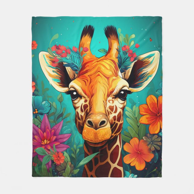 Couverture Polaire Portrait de la Giraffe florale-9319 (Devant)