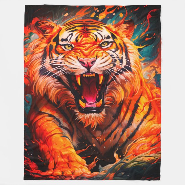 Couverture Polaire Portrait de Tigre Flamboyant Intense (Devant)