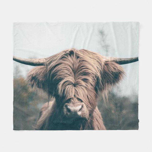 Couverture Polaire Portrait de vache Highland (Devant (Horizontal))