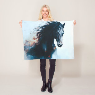 Couverture Polaire Portrait minimaliste de cheval noir de course