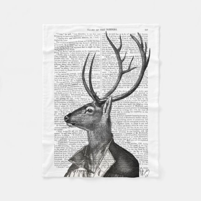 Couverture Polaire Portrait noir et blanc de cerfs (Devant)