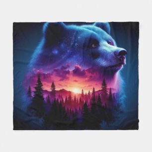 Couverture Polaire Portrait Ours Double Exposition Avec Coucher De So