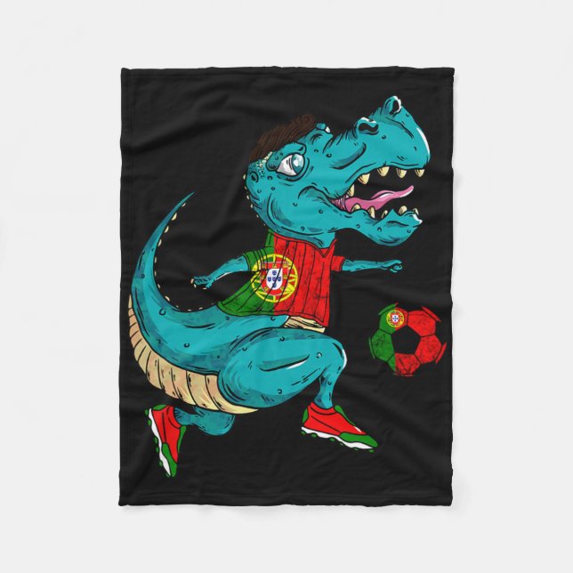 Couverture Polaire Portugal Soccer T-rex Dino Portuguese Flag Portugu (Devant)