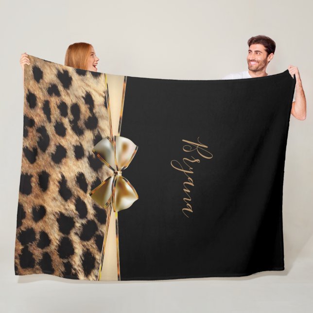 Couverture Polaire Poster de animal Cheetah Leopard Black & Gold Bow (En situation)
