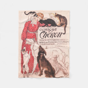 Couverture Polaire Poster de Cheron Vintage Dog Cat Steinlen