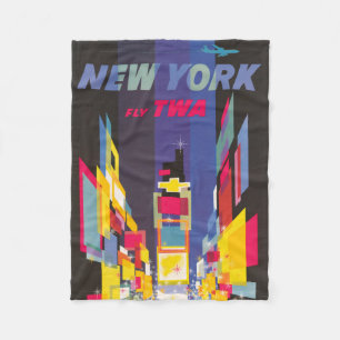 Couverture Polaire Poster Vintage voyage, Fly Twa, New York