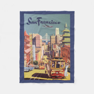 Couverture Polaire Poster Vintage voyage San Francisco Cars