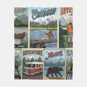 Couverture Polaire Posters vintage de loisirs en plein air avec canoë