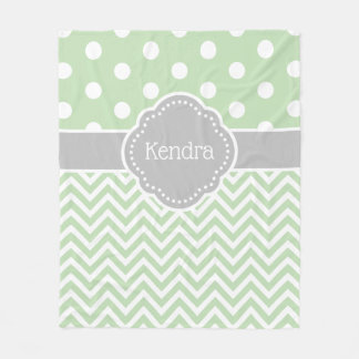 Couverture Polaire Pote vert et gris Pointe Chevron Monogramme
