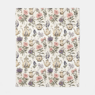 Couverture Polaire Pots de thé vintages et fleurs