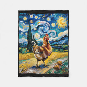 Couverture Polaire Poule Nuit Étoilée Style Van Gogh Ferme de Volaill