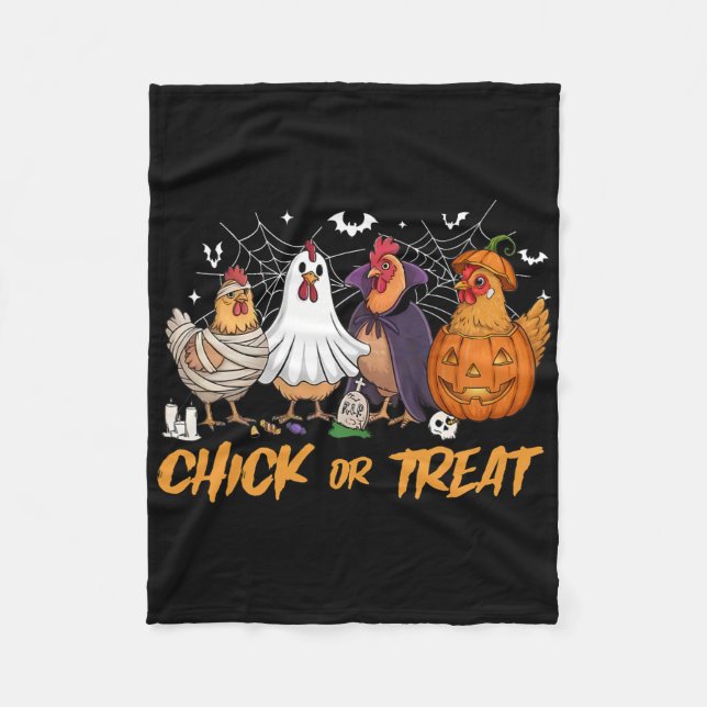 Couverture Polaire Poule ou traiter drôle de poulet citrouille fantôm (Devant)