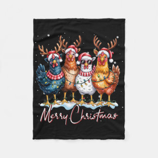 Couverture Polaire Poulet de lumières de Noël Santa drôle de sapin de