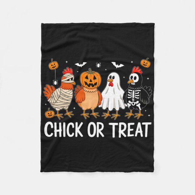 Couverture Polaire Poulet drôle d'Halloween Citrouille Chick ou trait (Devant)