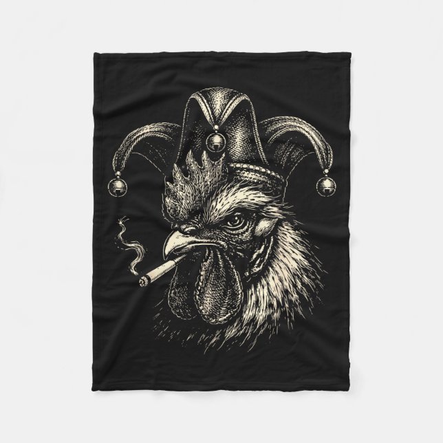 Couverture Polaire Poulet drôle fumant une cigarette mème coq blague (Devant)