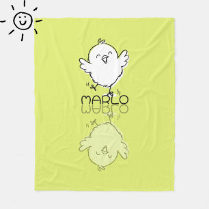 Couverture Polaire Poulet Jaune Heureux Doodle Nom Personnalisé