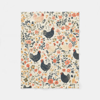 Couverture Polaire Poulets de ferme, poules \ Fleurs Cottage