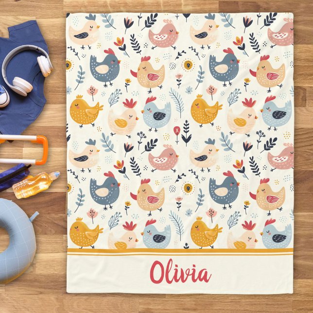 Couverture Polaire Poulets mignons à la ferme Personnalisé (Créateur téléchargé)