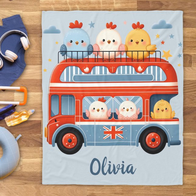 Couverture Polaire Poulets mignons et bus londonien (Créateur téléchargé)