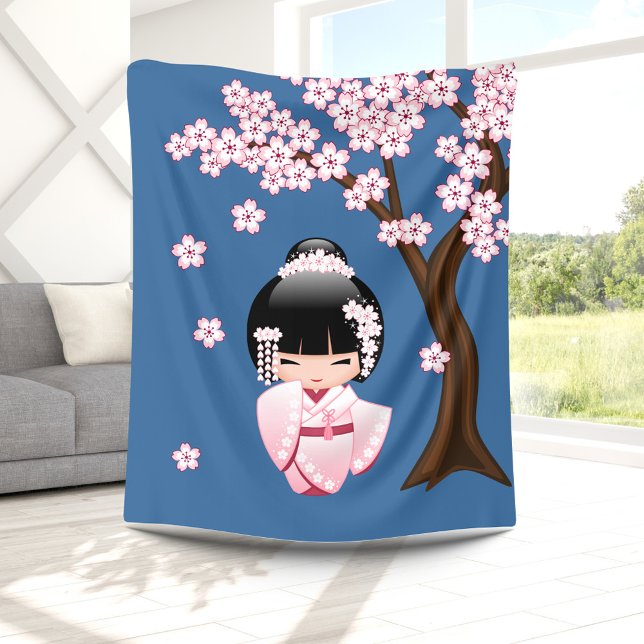 Couverture Polaire Poupée blanche Kimono Kokeshi - mignonne Geisha Gi (Créateur téléchargé)