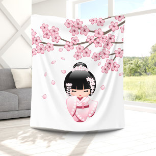Couverture Polaire Poupée blanche Kimono Kokeshi - mignonne Geisha Gi