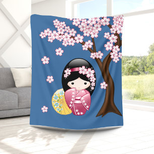 Couverture Polaire Poupée de Kokeshi de ressort - geisha japonais