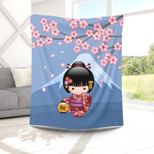 Couverture Polaire Poupée de Sakura Kokeshi - fille de geisha