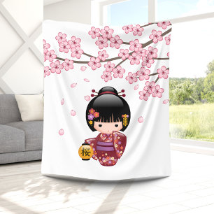 Couverture Polaire Poupée de Sakura Kokeshi - fille de geisha