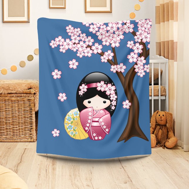 Couverture Polaire Poupée Kokeshi de printemps - Geisha japonaise mig (Créateur téléchargé)
