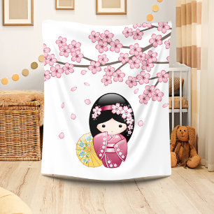 Couverture Polaire Poupée Kokeshi de printemps - Jolie fille geisha j