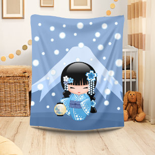 Couverture Polaire Poupée Kokeshi d'Hiver - Geisha Fille de la Montag
