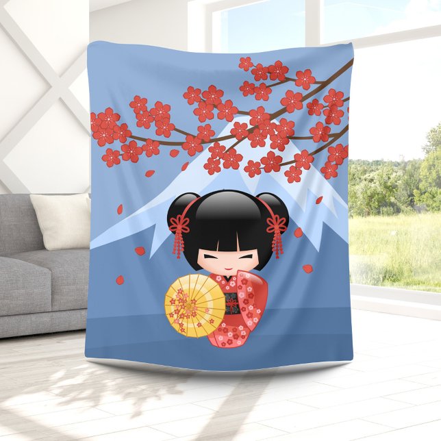 Couverture Polaire Poupée rouge Sakura Kokeshi - mignonne Geisha Girl (Créateur téléchargé)