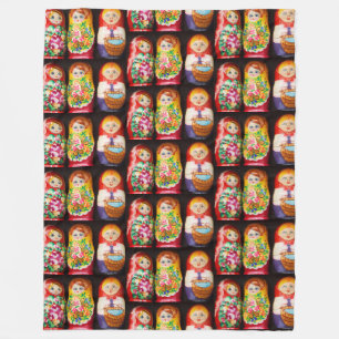 Couverture Polaire Poupées colorées Matryoshka Blanche en polaire