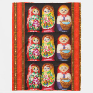 Couverture Polaire Poupées colorées Matryoshka Blanche en polaire