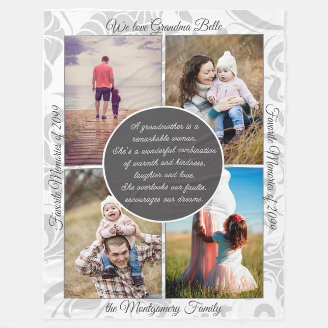 Couverture Polaire pour Grand-mère 4 Nom de la photo et message Mémoi (Devant)