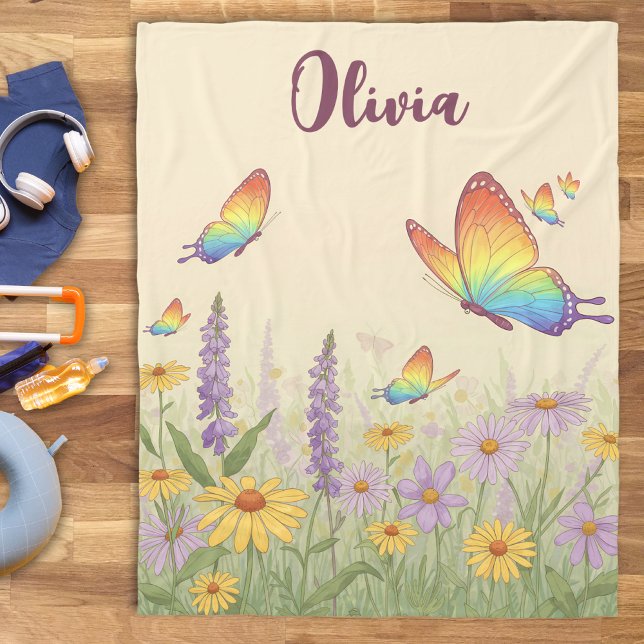 Couverture Polaire Prairie charmante papillon pastel (Créateur téléchargé)