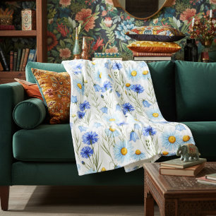 Couverture Polaire Prairie de fleurs sauvages bleues
