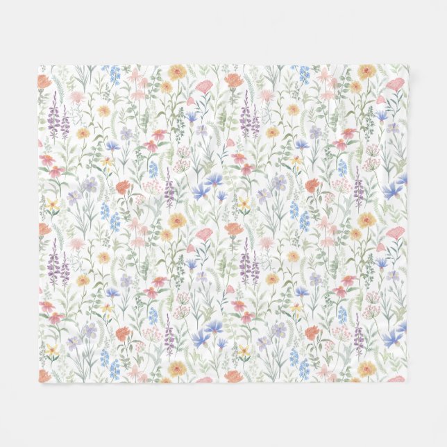 Couverture Polaire Prairie de fleurs sauvages coquette  (Devant (Horizontal))