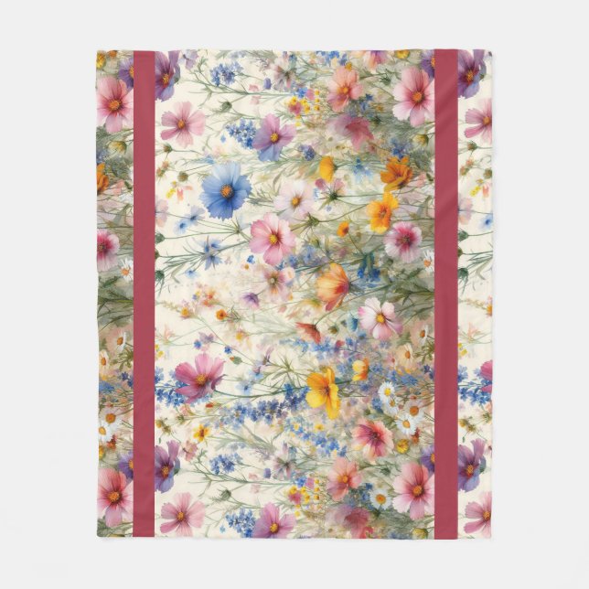 Couverture Polaire Prairie de fleurs sauvages rose, rouge, jaune, vio (Devant)