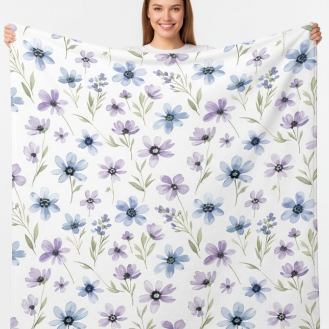 Couverture Polaire Prairie de fleurs sauvages violettes (Créateur téléchargé)