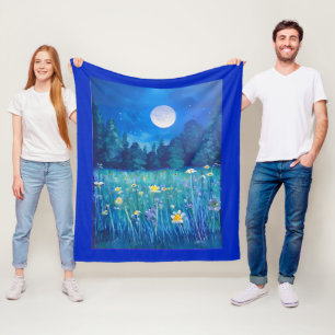 Couverture Polaire Pré et forêt sous une Pleine lune