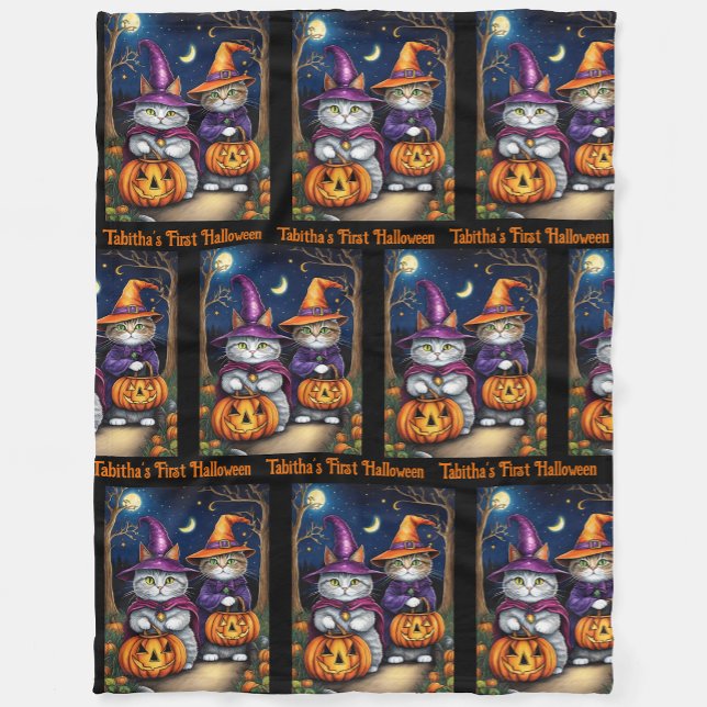 Couverture Polaire Premier Halloween mignonne sorcière Chat Ajouter u (Créateur téléchargé)
