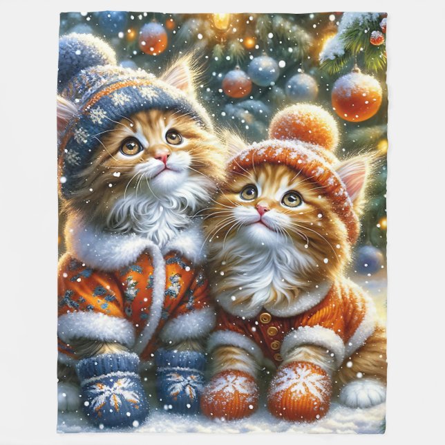 Couverture Polaire "Première chute de neige de Noël des chatons du Ma (Devant)