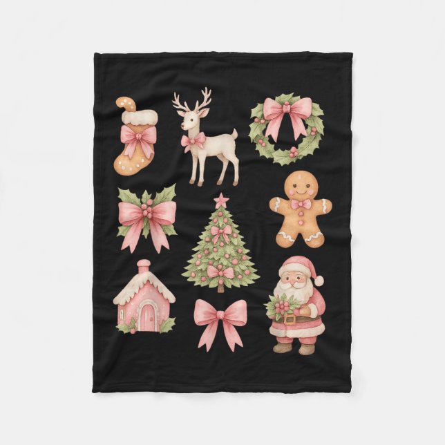 Couverture Polaire Preppy Coquette Bow Nk Christmas Tree Père Noël Gi (Devant)