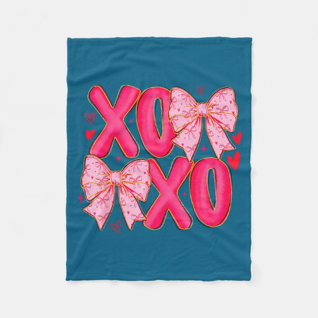 Couverture Polaire Preppy Xoxo Coquette Bow Hearts Valentine's Day Wo (Devant)