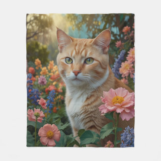 Couverture Polaire Pretty white orange cat in floral garden