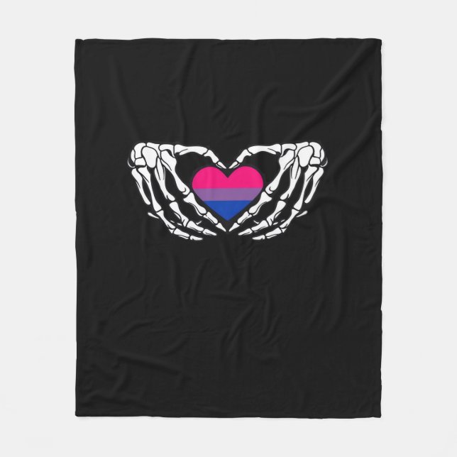 Couverture Polaire Pride Bisexuelle Squelette Halloween Bi Goth Coeur (Devant)