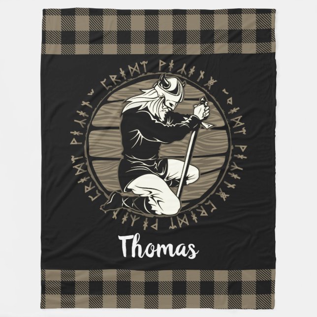 Couverture Polaire Prière Viking Kneeling personnalisée Rune Tan Blac (Devant)